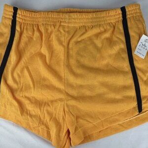 NWT Vintage Sears Yellow Black Stripe Track Shorts Womens L Pull On Gym Athletic